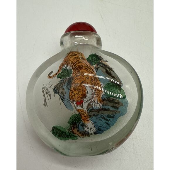 Vtg Reverse Painted Asian Snuff Bottles Powder Jar Red Cap Lot Of 7 - Picture 3 of 16